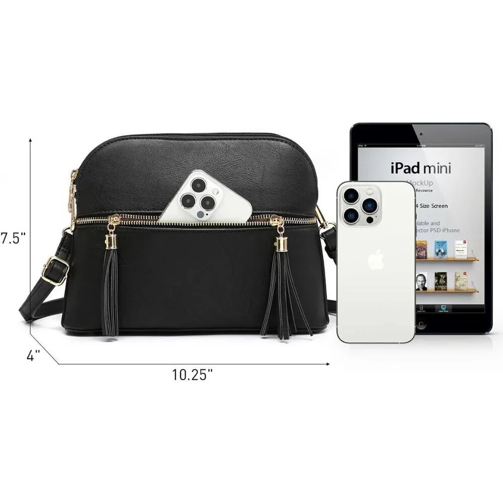 Women Tassel Zipper Pocket Crossbody Bag Shoulder Purse Fashion Travel Bag with - Picture 4 of 5